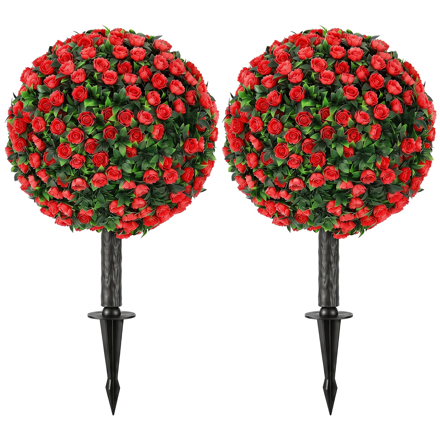 Artificial Rose Topiary UV Resistant, 2-Pack Fake Plants, 55 cm, Red