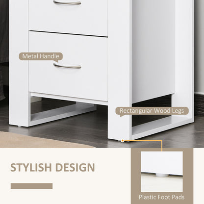 Bedside Table with 2 Drawers, Nightstand with Handles and Elevated Base, Side Table for Bedroom, Living Room, White