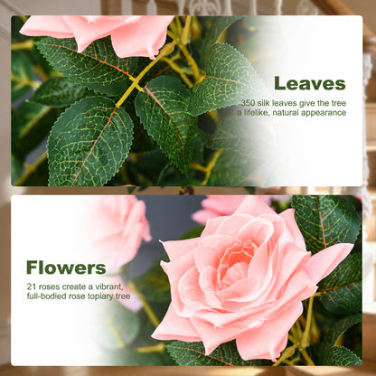 Artificial Plants Pink Rose Floral in Pot, Fake Plants for Home Indoor Decor, 90cm