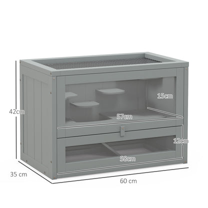 Wooden Hamster Cage Mouse Mice Rodent Small Animals Hutch Exercise Play House 60 x 35 x 42cm, Grey