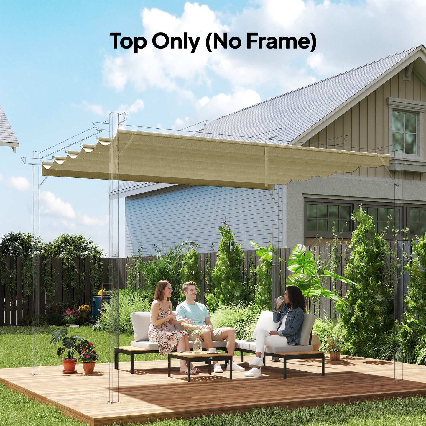 Retractable Pergola Cover, 3.5 x 2.6 m Replacement Canopy Fabric for 4 x 3 m Frame, Roof Top Only, Beige