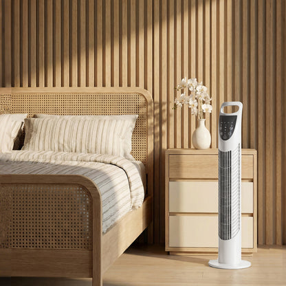 Tower Fan Oscillating 3 Speeds 3 Winds 40W w/ RC Timer Quiet - White