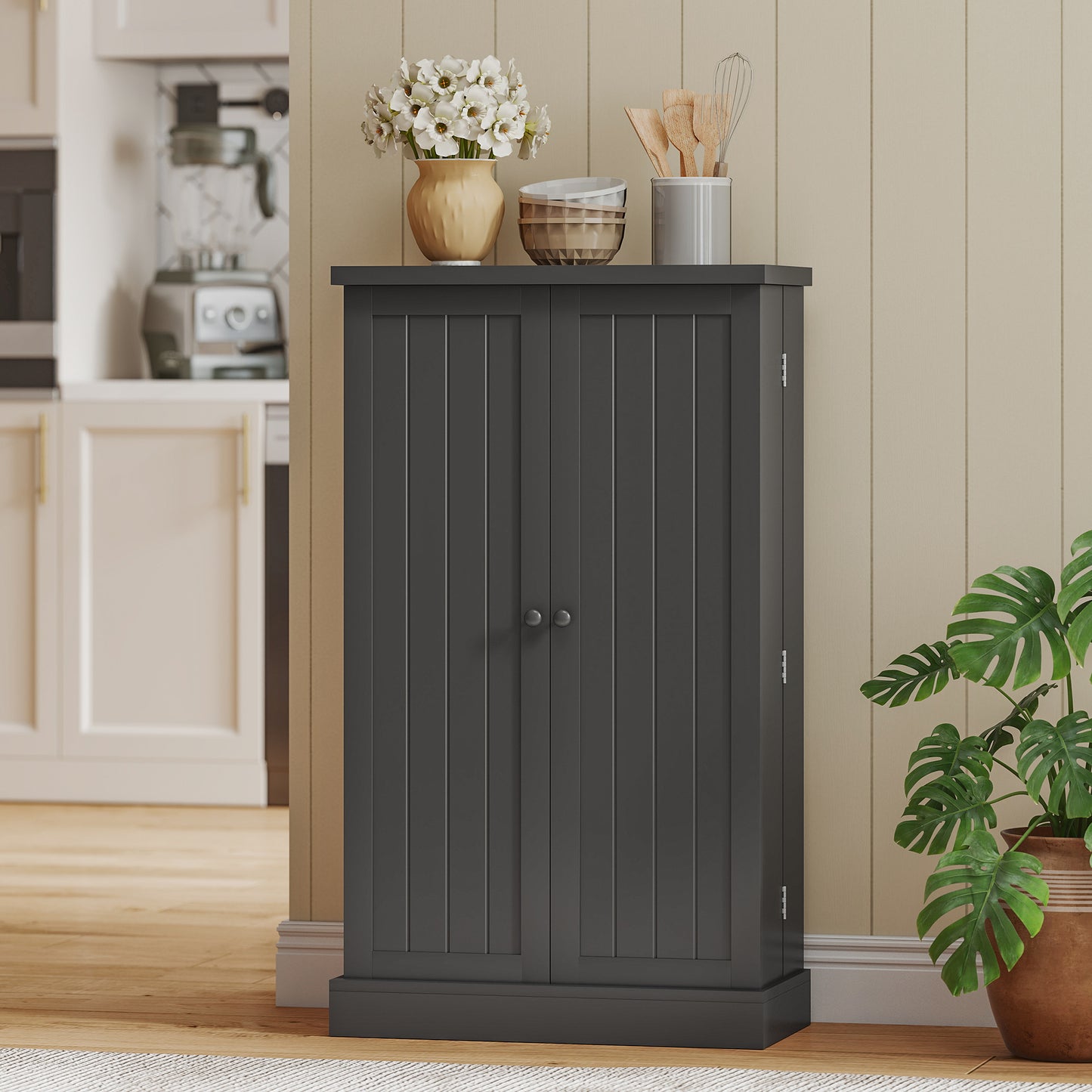 Kitchen Cupboard, Freestanding Multi-Storage Kitchen Pantry Cabinet with Adjustable Shelves, Black