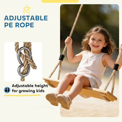 Wooden Swing Seat, Kids Swing Set with Adjustable Rope and Tree Straps, Outdoor Playground Playset for Kids
