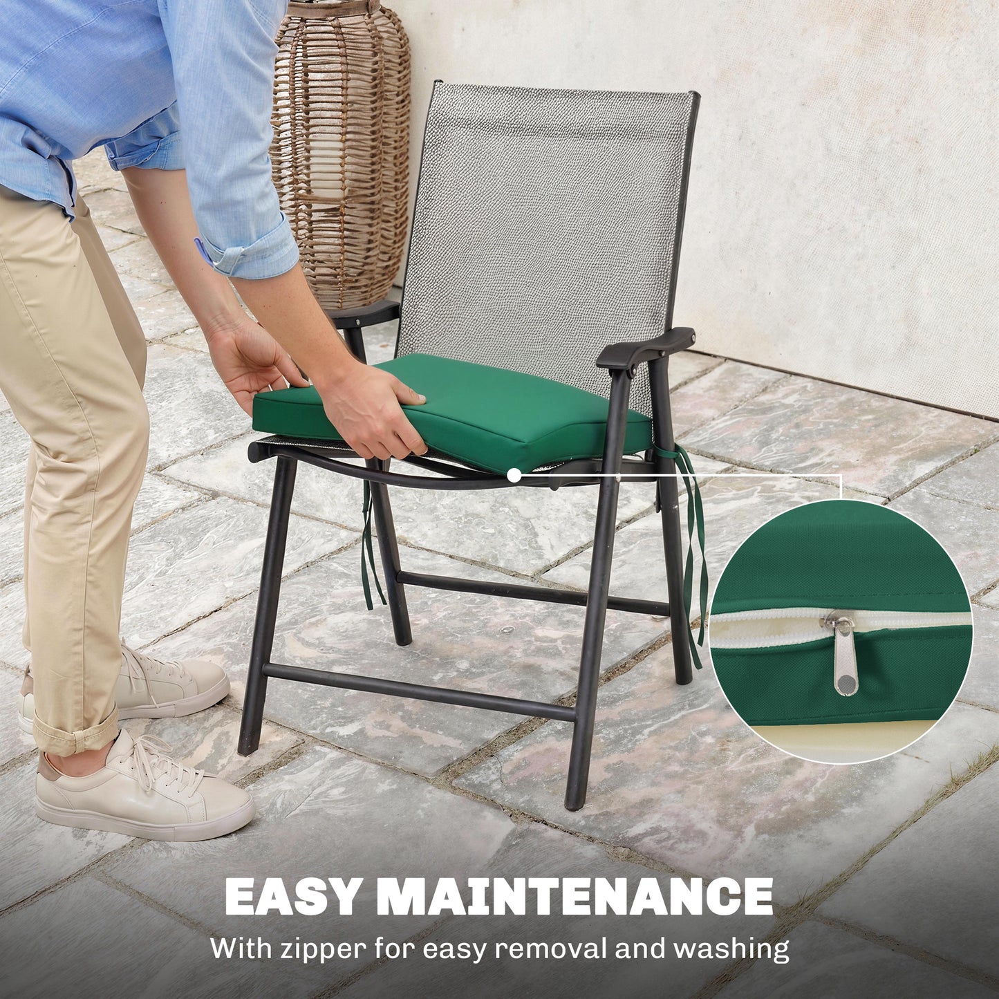 Set of 6 Chair Cushion Seat Pads Dining Chair w/ Straps, Indoor Outdoor Removable Tie On Garden Patio, Green