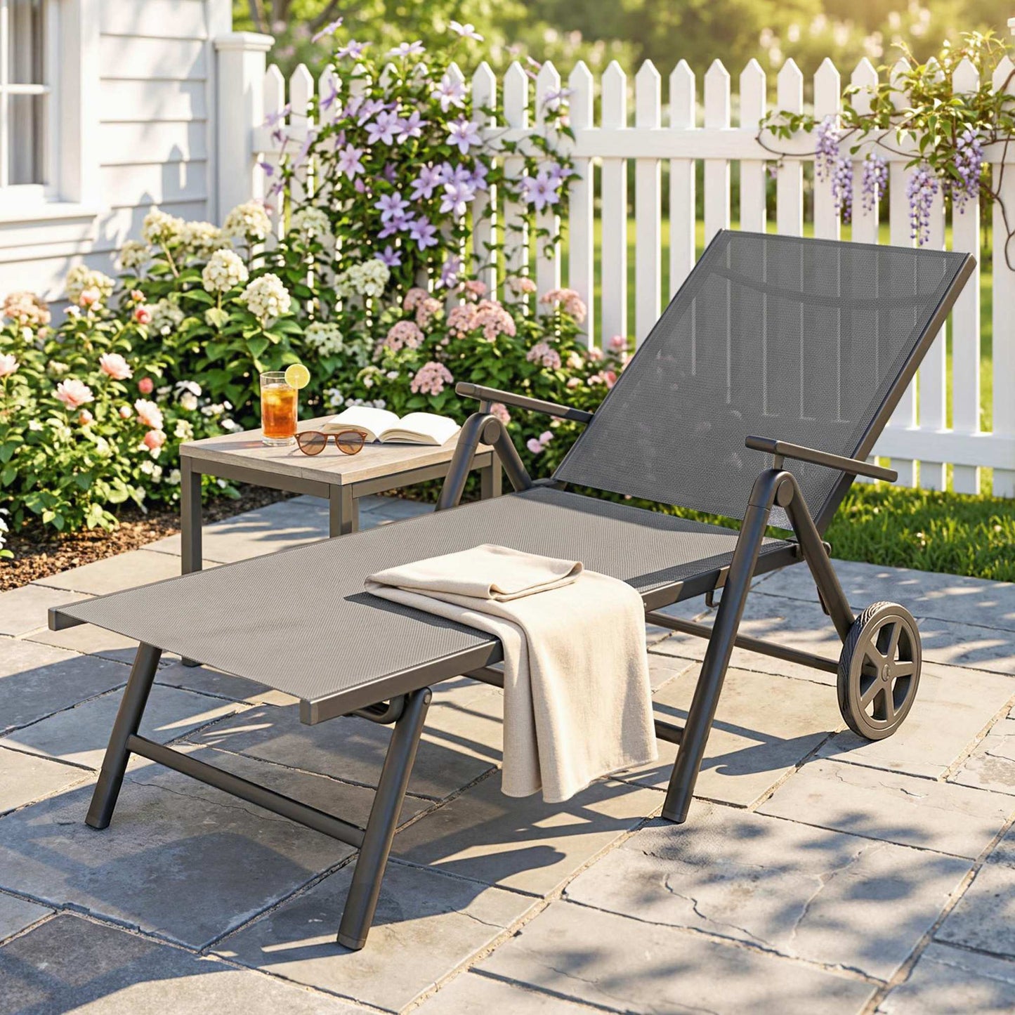 Five-Position Reclining Sun Lounger - Grey