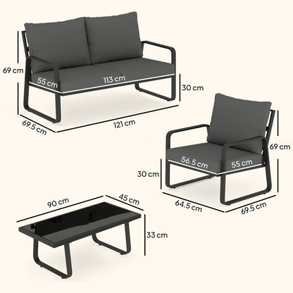 4 Piece Garden Furniture Set, Outdoor Sofa Set with Loveseat, 2 Armchairs, Coffee Table and Cushions