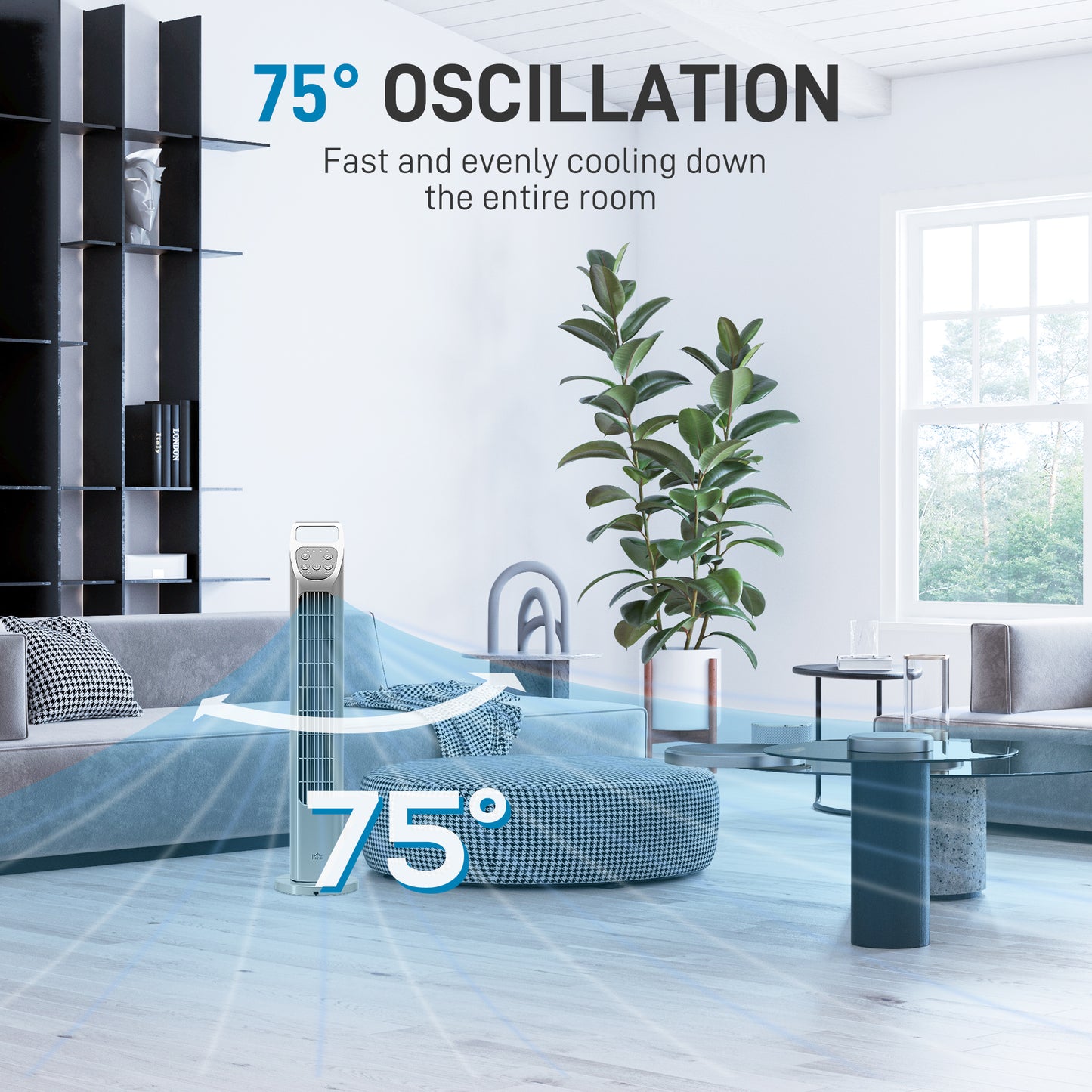 31" Oscillating Tower Fan with Remote Control, 4H Timer, 3 Speed 3 Modes