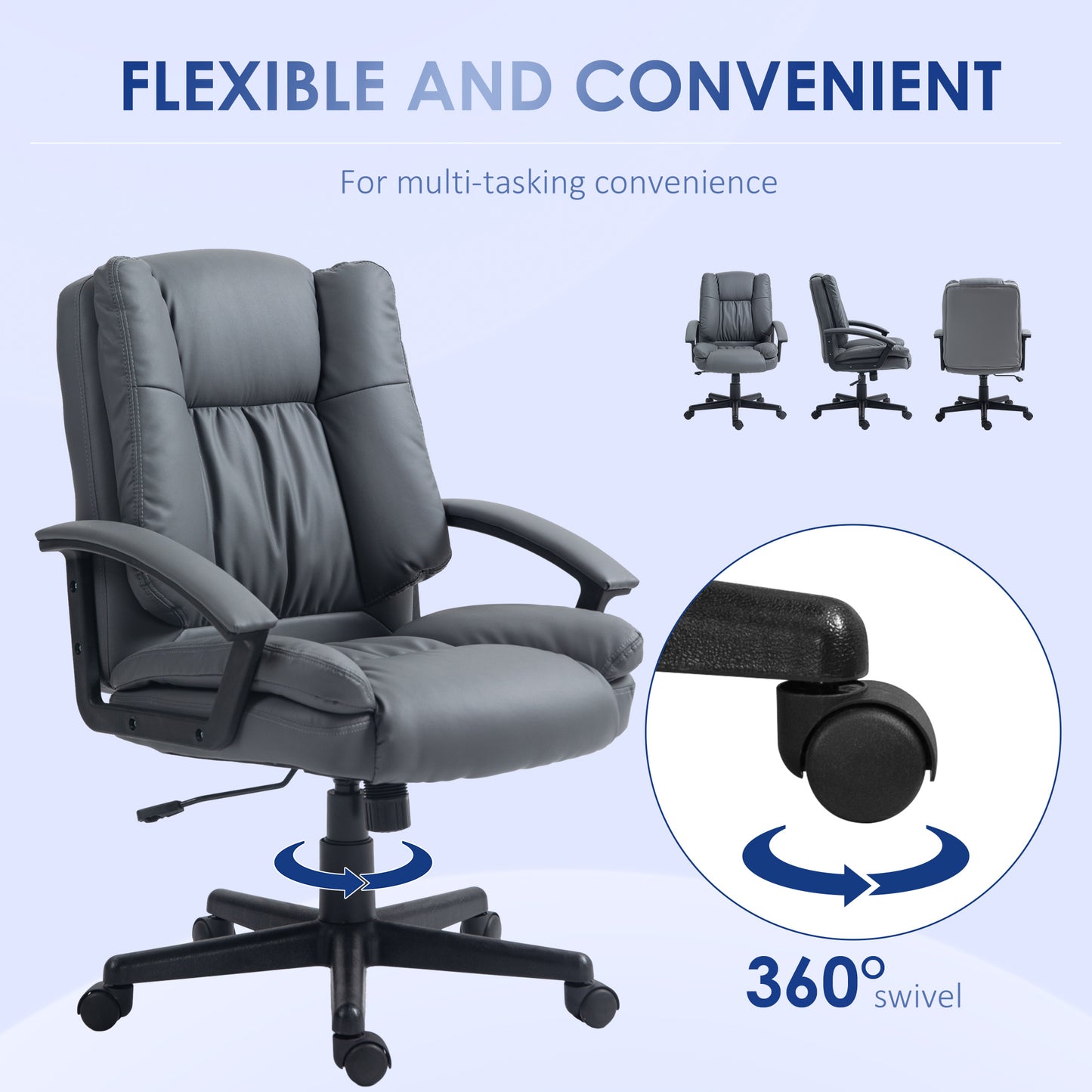 Office Chair, Computer Desk Chair, Mid Back Executive Chair with Adjustable Height and Swivel Rolling Wheels for Home Study