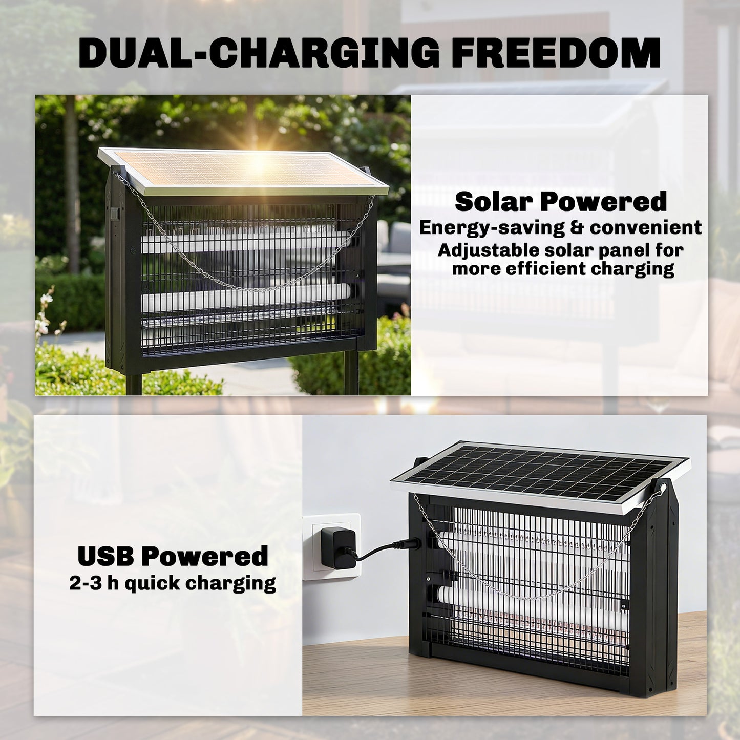 Solar Bug Zapper Outdoor, 3500 V Electric Mosquito Fly Zapper with 4.3 m Cord, Dusk-to-Dawn Control, Black