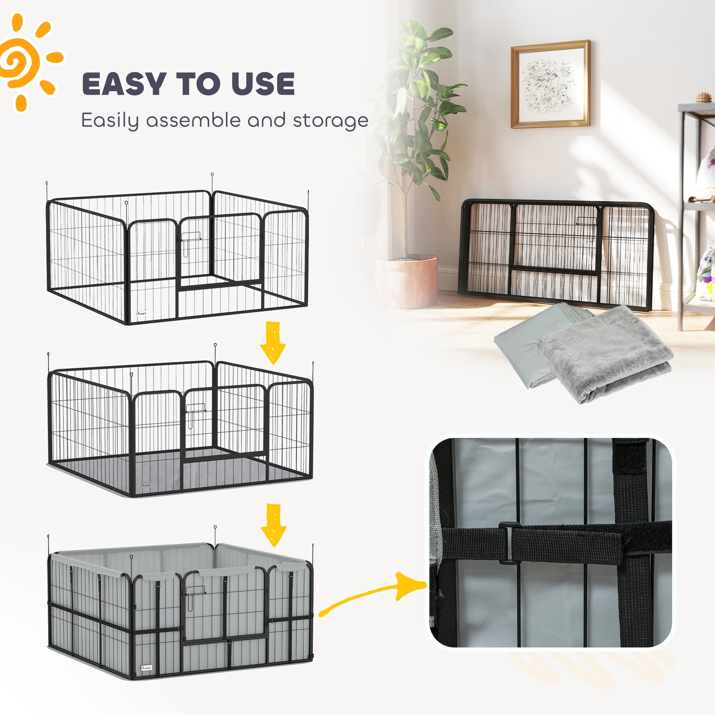 Steel Dog Whelping Box with Washable Whelping Pad, Wind-Resistant Cloth, for Small, Medium Dogs, 122 x 122 x 60cm
