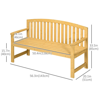 2 Seater Wooden Garden Bench with Armrest, Outdoor Furniture Chair for Park, Balcony, Orange