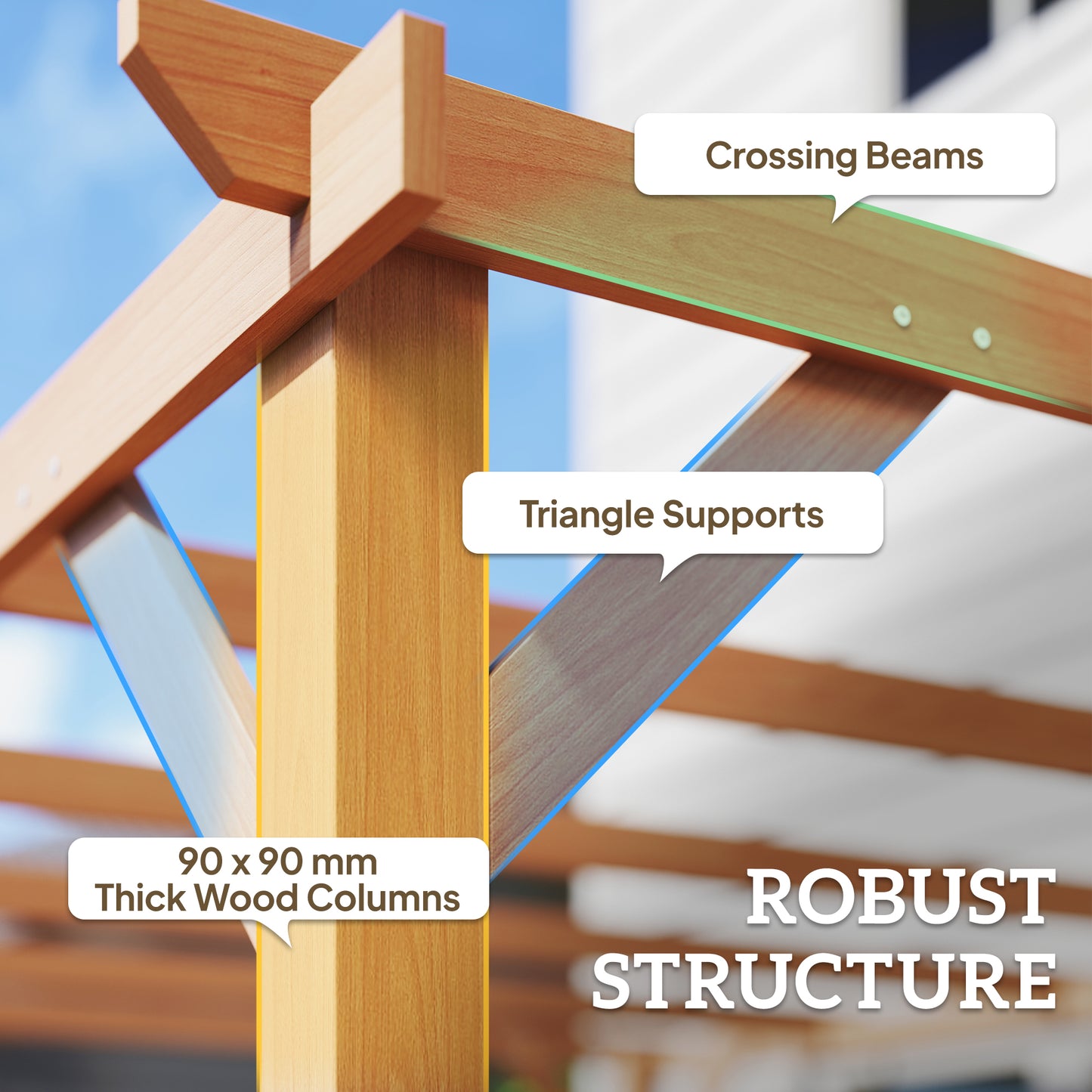 4 x 3 m Wooden Pergola Kit, Garden Pergola Gazebo Grape Trellis with Triangle Supports, 6 Beams, Maple Wood-effect