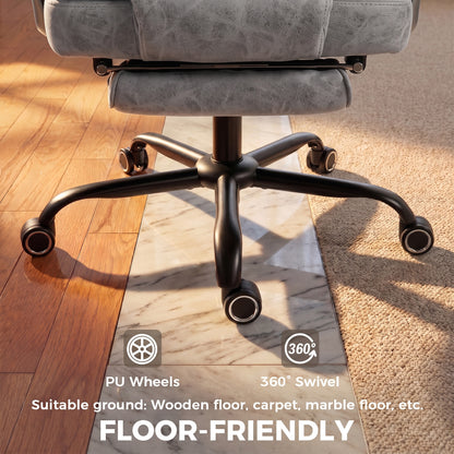 Executive Office Chair, Leathaire Big and Tall Office Chair 180 kg with Wide Seat, Reclining, Lumbar Support, Grey