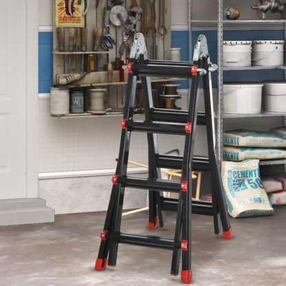 4M Aluminium Duo Ladder Telescopic Herringbone Changeable Multi-Purpose w/ Non-Slip Steps Climbing DIY Platform Portable Work