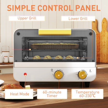 Small Toaster Oven, 12L Multifunction Mini Countertop Oven with Glass Door, Adjustable Temperature and Timer, White