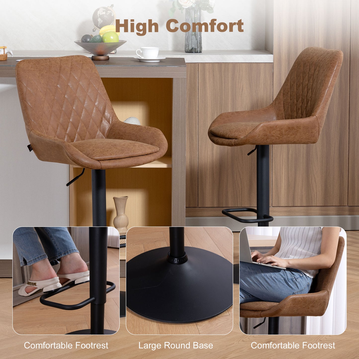 Set of Two Faux Leather Retro Bar Stools - Orange