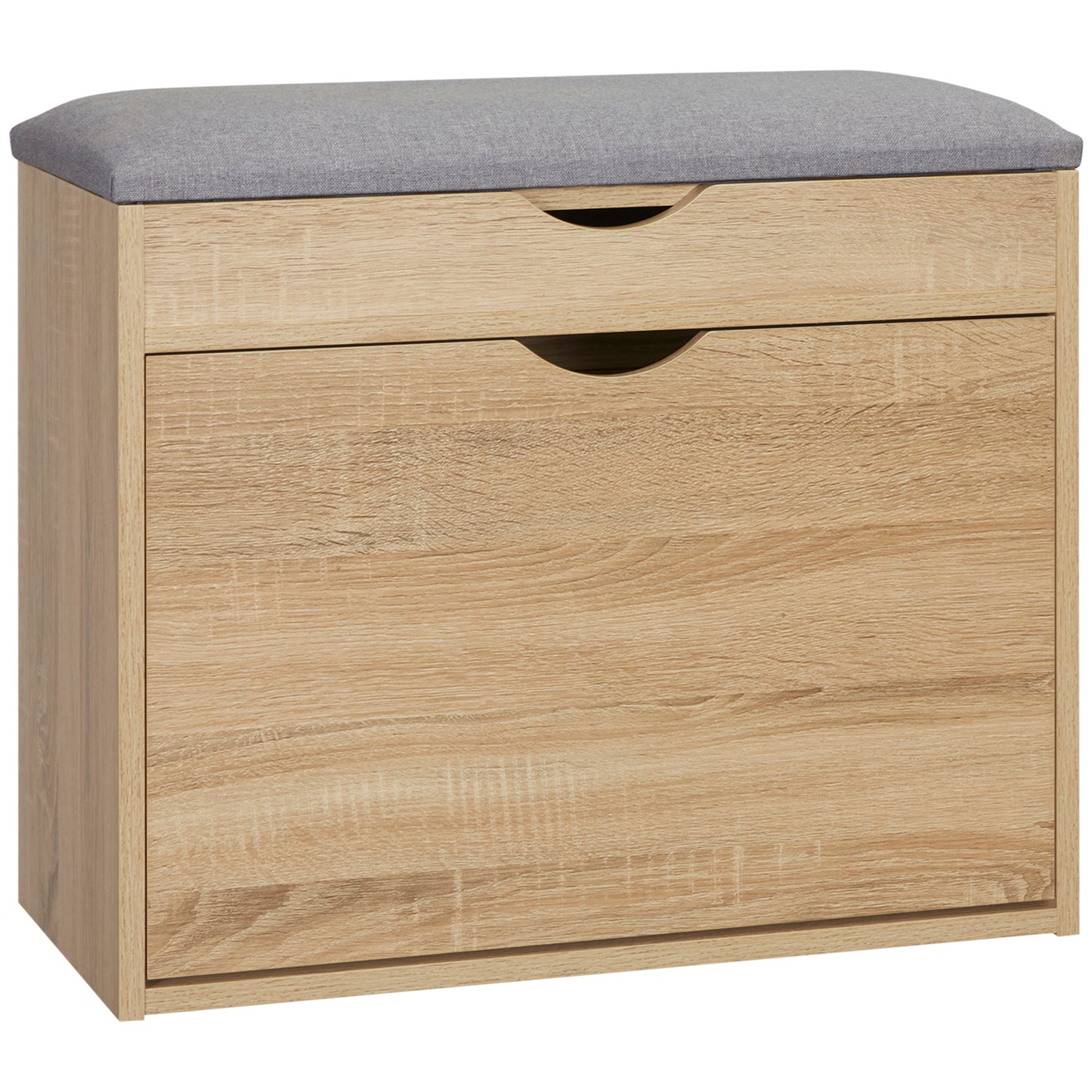Shoe Bench with Cushion for 4 Pair of Shoes, Storage Bench with Padded Seat, Flip-up Cabinet and Hidden Space for Entryway