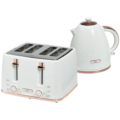 1.7L 3000W Fast Boil Kettle & 4 Slice Toaster Set, Kettle and Toaster Set with 7 Browning Controls, Crumb Tray, White