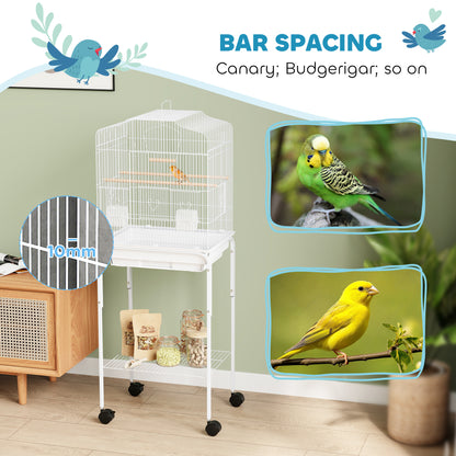 Bird Cage Budgie Cages for Finch Canary Parakeet with Stand Wheels Slide-out Tray Accessories Storage Shelf, White