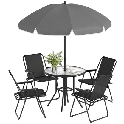 4 Seater Garden Furniture Set, 6 Pieces Garden Table and Chairs with Parasol for Patio, Black