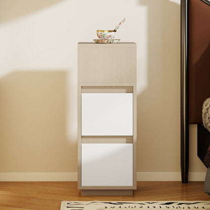 Slim Bedside Table, Narrow Bedside Cabinet with Open Shelf and 2 Drawers for Bedroom, Living Room, Natural Wood Finish