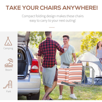 Reclining Garden Chair Set of 2, 5-Level Adjustable Zero Gravity Chairs, Orange Stripe