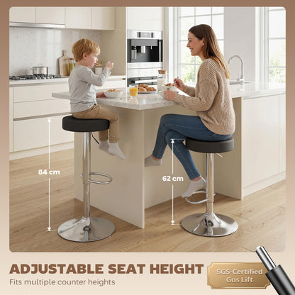 Bar Stools Set of 2, Modern PU Leather Swivel Barstools, Height Adjustable Breakfast Bar Chairs with Footrest, Black