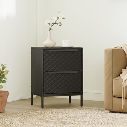 Chest of Drawers, Dresser with 2 Fabric Drawers and Aluminium Handles - Black