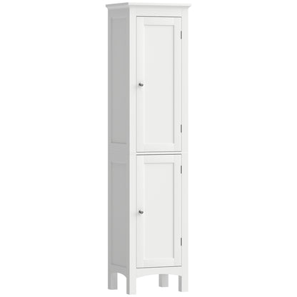 Tall Bathroom Storage Unit, Slim Bathroom Cabinet with Adjustable Shelves and Double Door, White