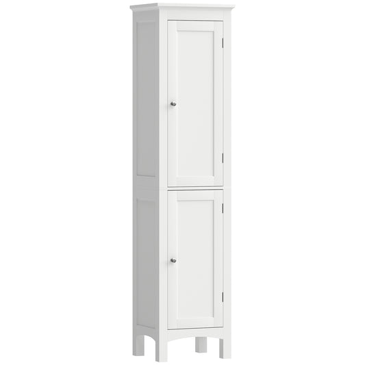 Tall Bathroom Storage Unit, Slim Bathroom Cabinet with Adjustable Shelves and Double Door, White