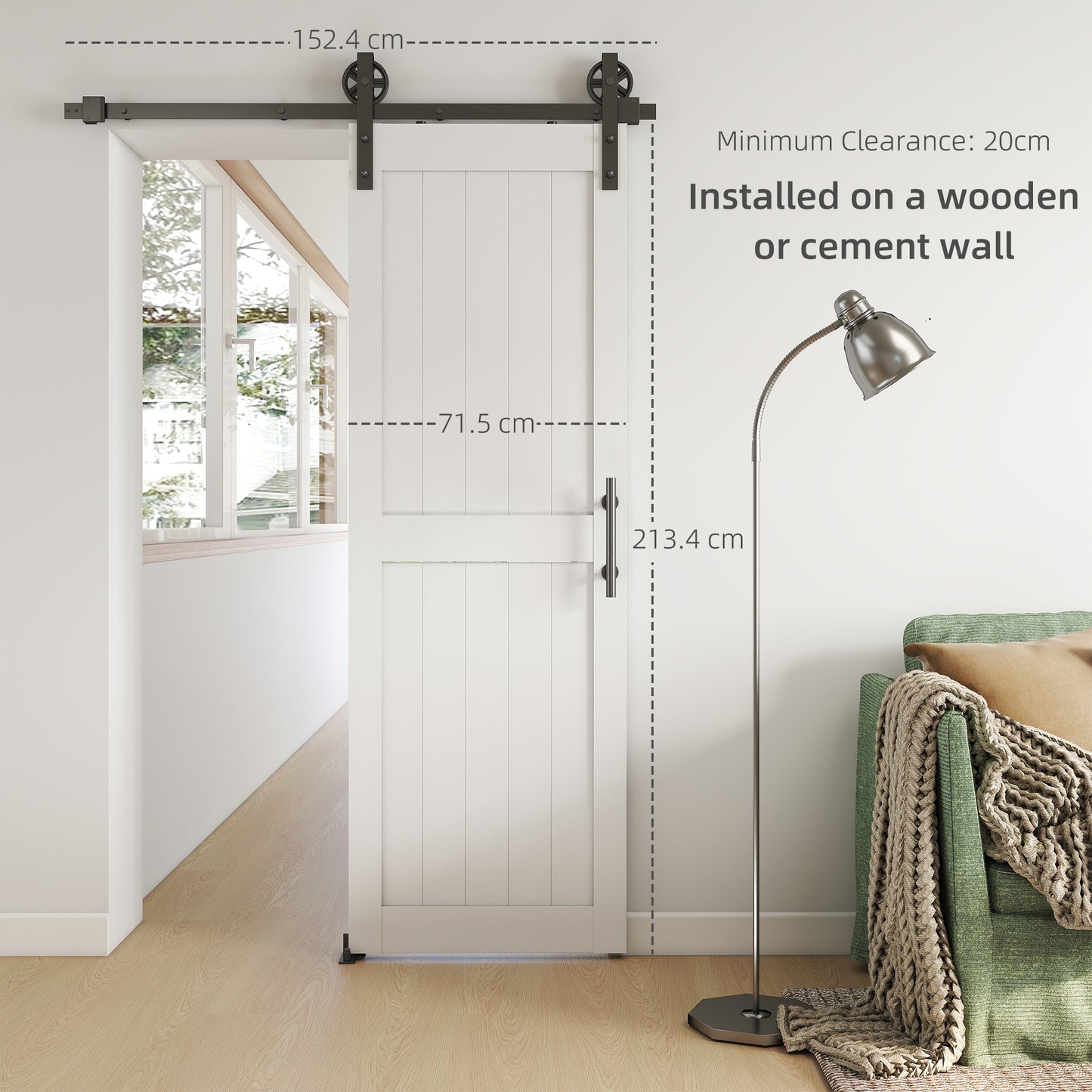 152.4cm Sliding Barn Door Kit, Sliding Door with Track, Hardware, Upgraded Rollers and Floor Guide, Handle, White