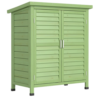 Garden Shed Wooden Garden Storage Shed 2 Door Unit Solid Fir Wood Garage Tool Organisation Cabinet, 87L x 46.5W x 96.5Hcm