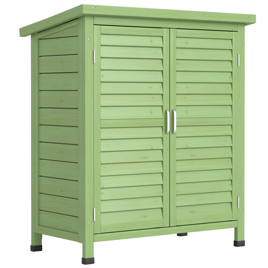 Garden Shed Wooden Garden Storage Shed 2 Door Unit Solid Fir Wood Garage Tool Organisation Cabinet, 87L x 46.5W x 96.5Hcm