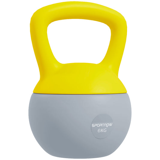 6KG Soft Kettlebell, Kettlebell with Non-Slip Handle for Home Gym, Weight Lifting, Strength Training, Yellow/Grey