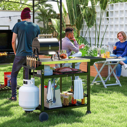 Multi-Feature BBQ Grill Table, with Stainless Steel Top - Black