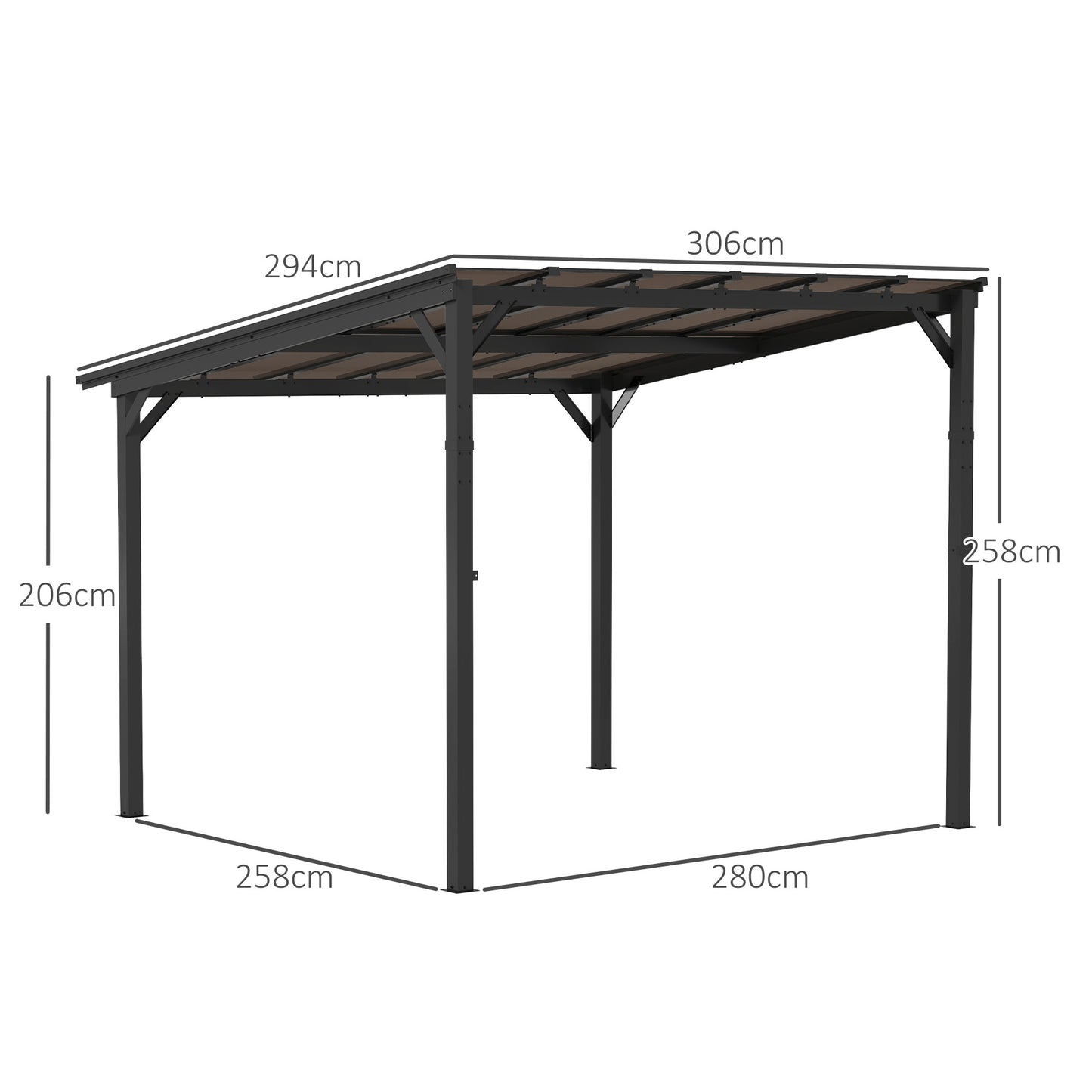 3 x 3 m Lean to Pergola with UPF 50+ Waterproof Polycarbonate Roof