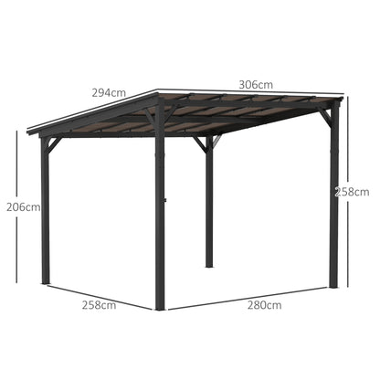 3 x 3 m Lean to Pergola with UPF 50+ Waterproof Polycarbonate Roof
