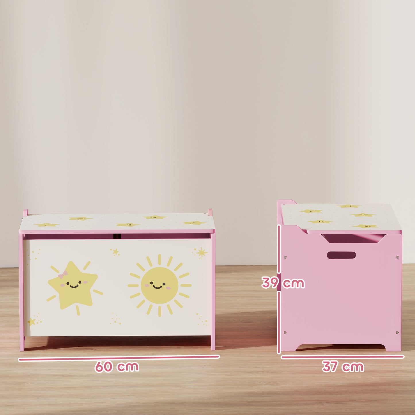 Toy Box with Lid, Safety Hinges and Groove Handles, Toy Storage organiser for Kids, Living Room, Playroom, Pink