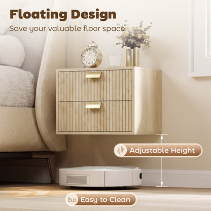 Modern Floating Nightstands Set of 2, Wall Mounted Bedside Tables with 2 Drawers, Oak
