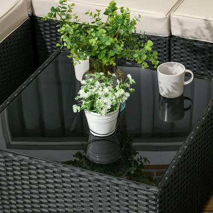 8 Pieces PE Rattan Corner Sofa Set, Patio Wicker Sofa Seater with Cushion, Washable Cushion Cover & Tempered Glass Table