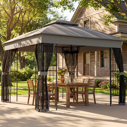 3 x 3 m Outdoor Garden Gazebo with Post Shelves, UPF50+ Double Roof Patio Permanent Pavilion, Grey