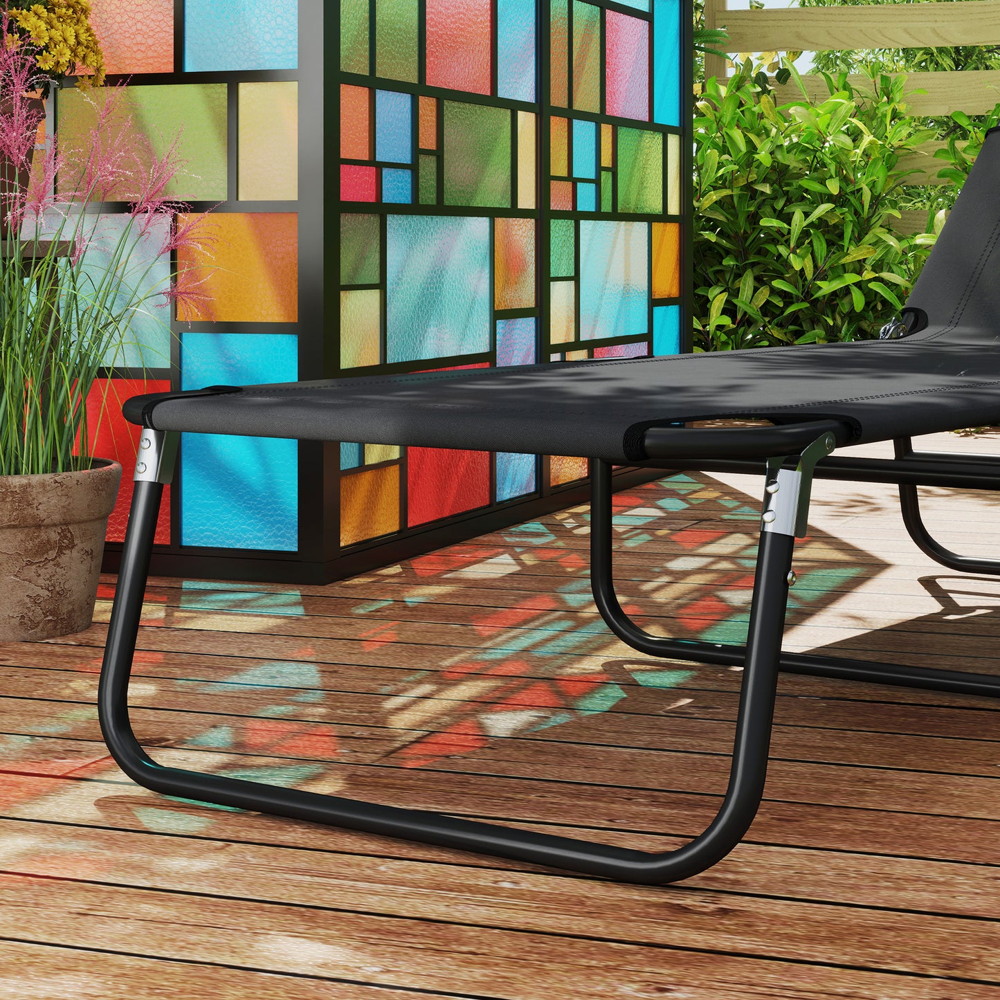 Garden Sun Lounger, with Five-Position Back - Black