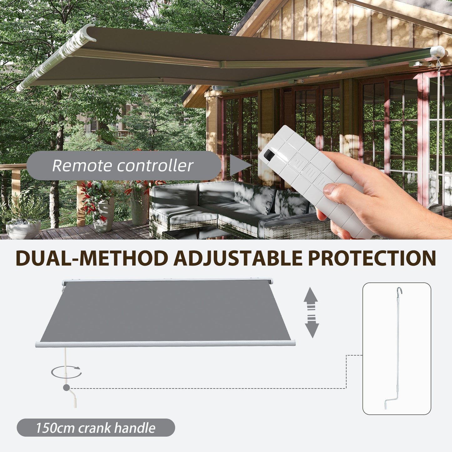4x3m Full Cassette Electric/Manual Retractable Awning with LED Light and Remote Controller
