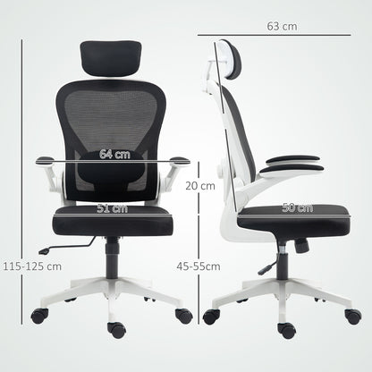 Executive Office Chair, Ergonomic Mesh High Back Desk Chair with Flip-up Armrest, Rotatable Headrest
