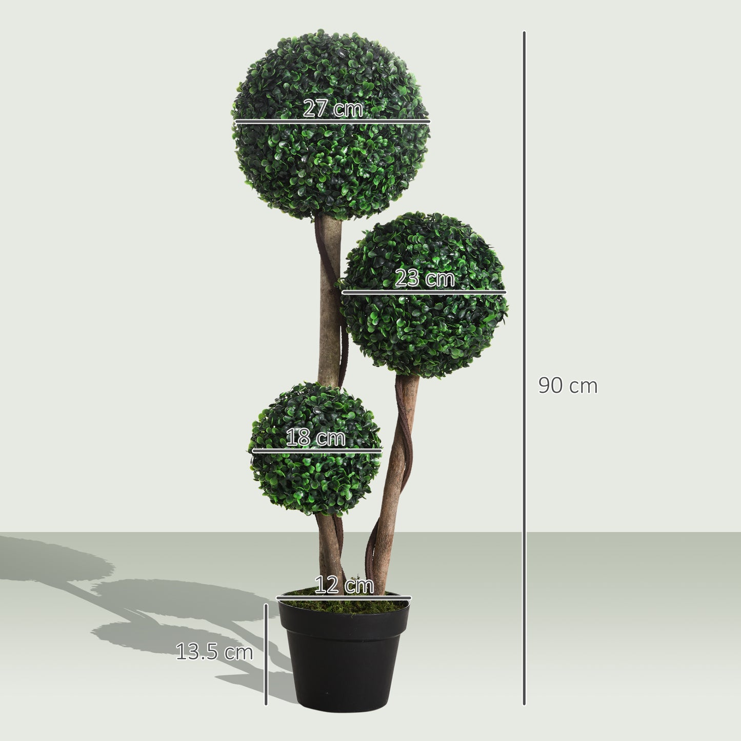 Decorative Artificial Trees Boxwood Ball Topiary Trees in Pot, UV-Cut Fake Plants for Home Indoor Outdoor Decor, 90 cm