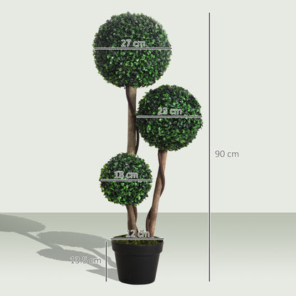 Decorative Artificial Trees Boxwood Ball Topiary Trees in Pot, UV-Cut Fake Plants for Home Indoor Outdoor Decor, 90 cm