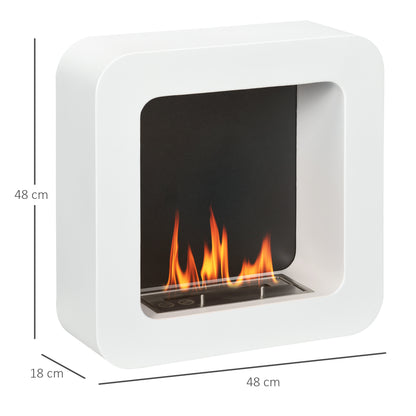 Wall Mounted Ethanol Fireplace, Bioethanol Heater Stove Fire with 1L Tank, 2.5 Hour Burning Time, 48 x 48 cm, White