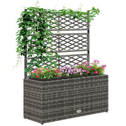 33L Garden PE Rattan Planter with Trellis, Free Standing Flower Raised Bed for Garden, Garden Planter for Climbing Plants