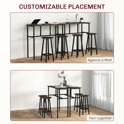 6-Piece Industrial Bar Table Set, 2 Breakfast Tables with 4 Stools Brown